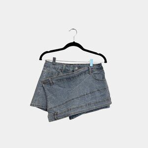 Vintage-Inspired Mini Denim Skort – Wrap Overlay Cargo Shorts | Size Large